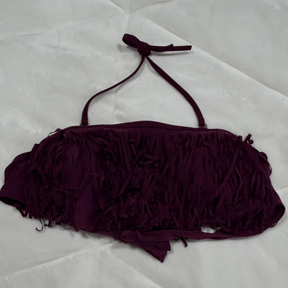 Fringe Halter Bikini Top in Dark Purple